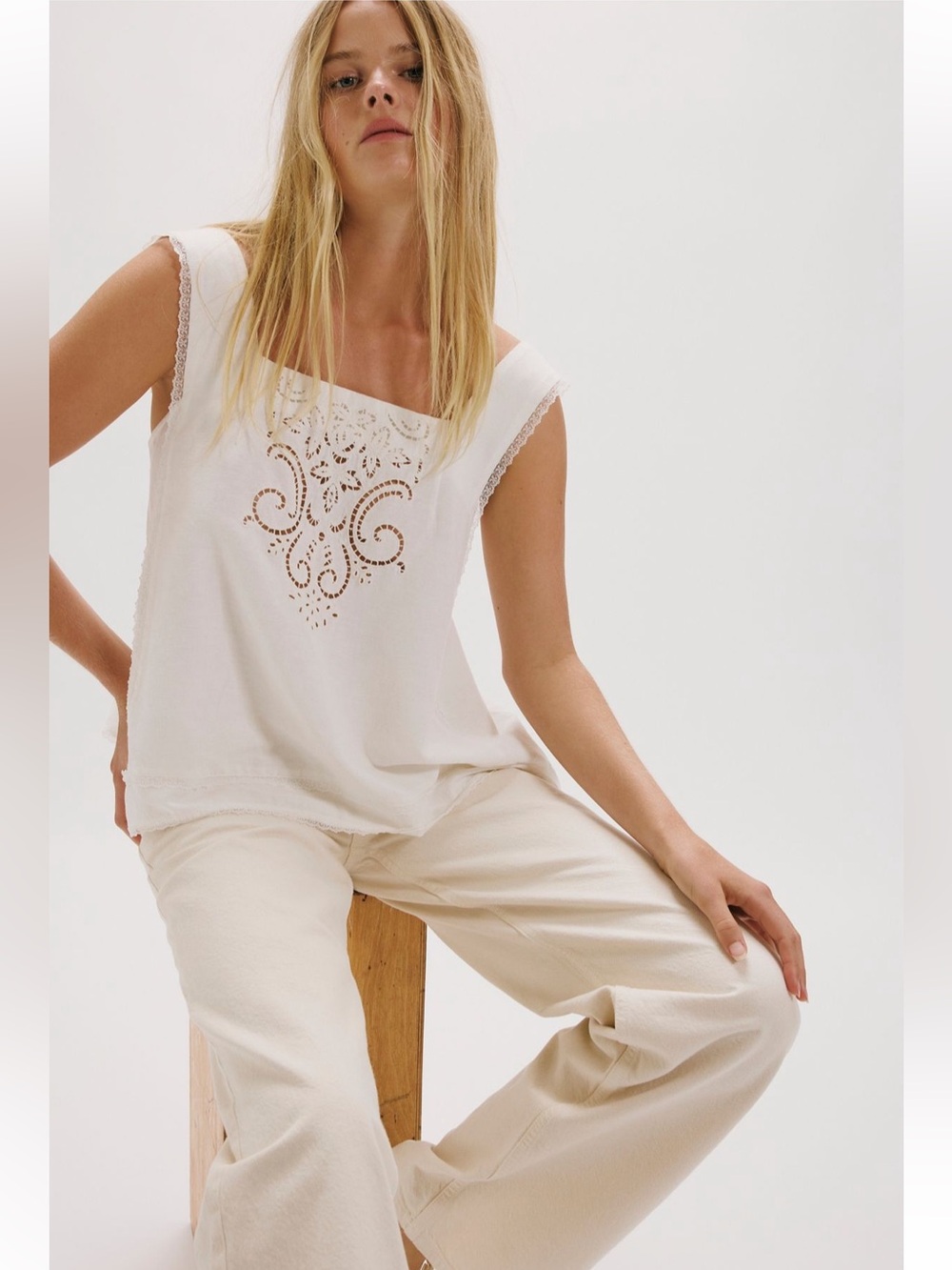 Free People True Charm Embroidered Short Set Linen Top Micro Shorts White XS NEW - Picture 4 of 10